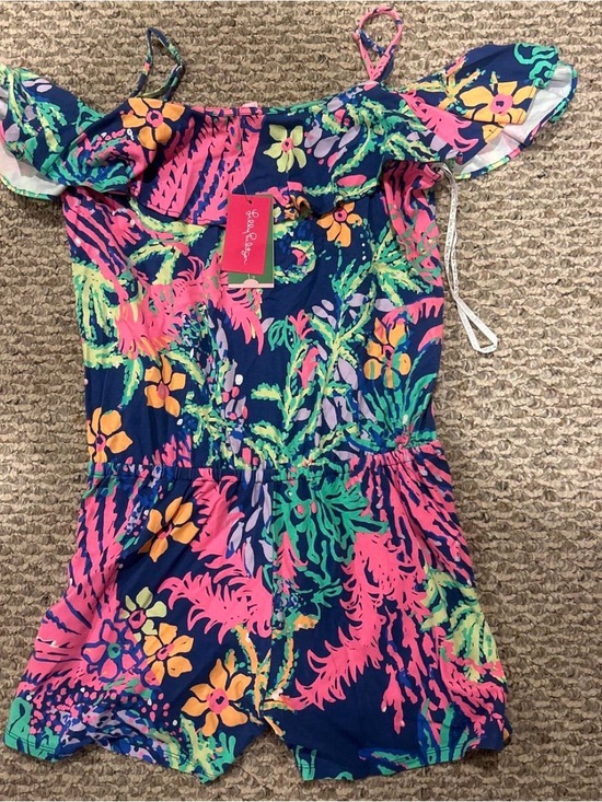 Lilly Pulitzer Pants - Lilly Pulitzer Navy Floral Off-Shoulder Romper Women small